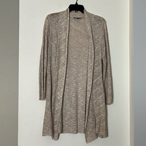 ✨🕊️ Vintage Eileen Fisher Beige Open Front Lightweight Knit Cardigan Sweater - Picture 1 of 12